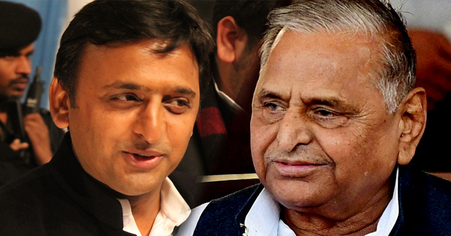 mulayam and akhilesh smile