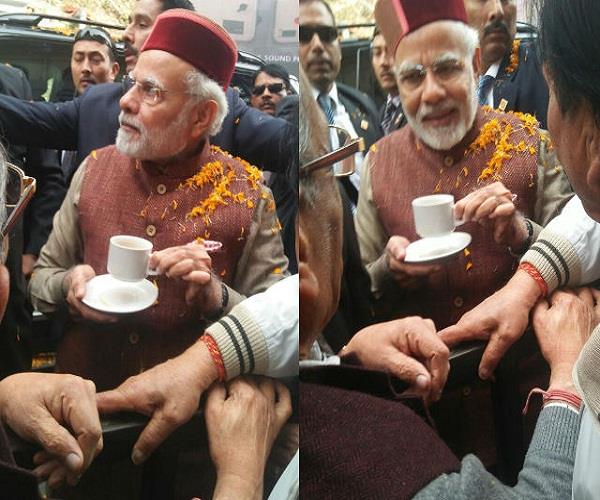 PM મોદીનો અનોખો અંદાજ, ગાડીમાંથી ઉતરી કોફીની મજા માણી pm modi ll