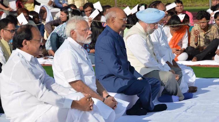 Modi Naidu Kovind Rajghat 2 Satya Day