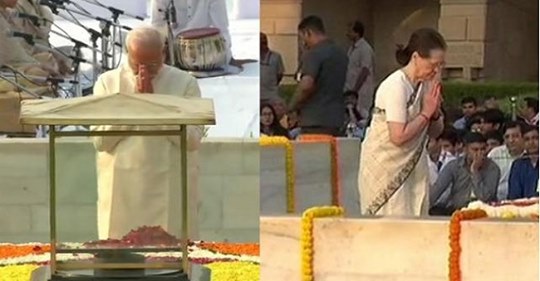 મહાત્મા ગાંધી 150મી જયંતી : વડા પ્રધાન નરેન્દ્ર મોદી અને સોનિયા ગાંધીએ બાપુને આપી શ્રદ્ધાંજલિ Gand Satya Day
