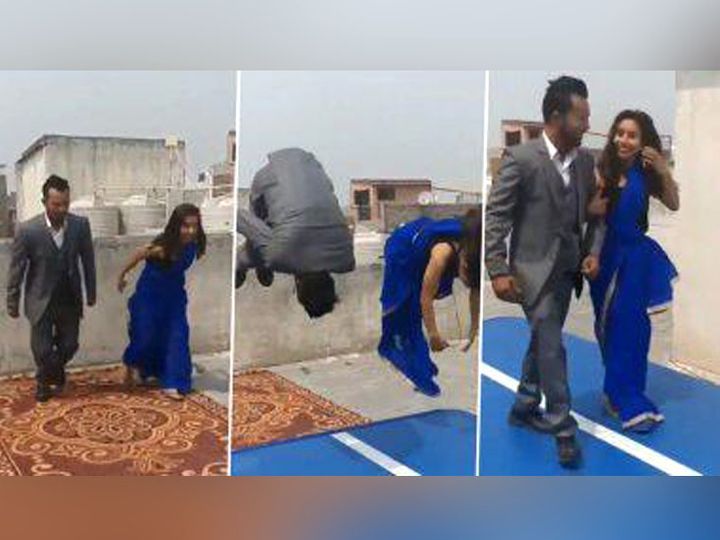 VIRAL: યુવતીએ સાડી અને યુવકે સૂટ પહેરીને ફ્રન્ટ ફ્લિપ માર્યા 3 Satya Day