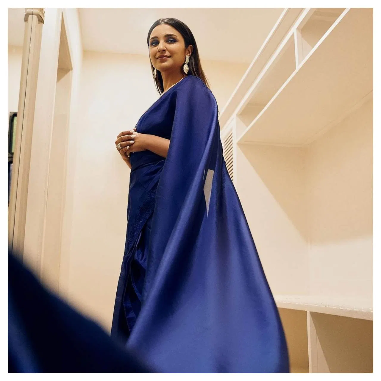 Actress Parineeti Chopra Blue Saree Satya Day