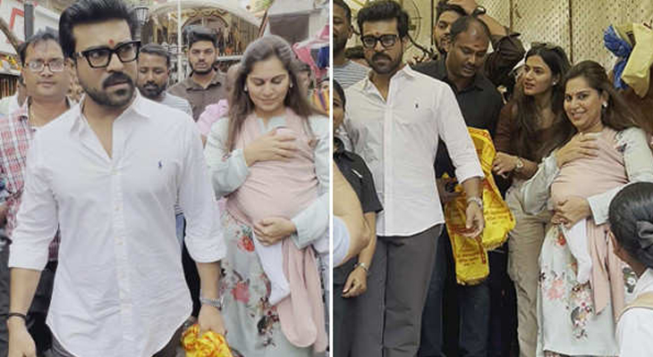 Ram Charan reached the Mahalakshmi Mandir with his wife and daughter