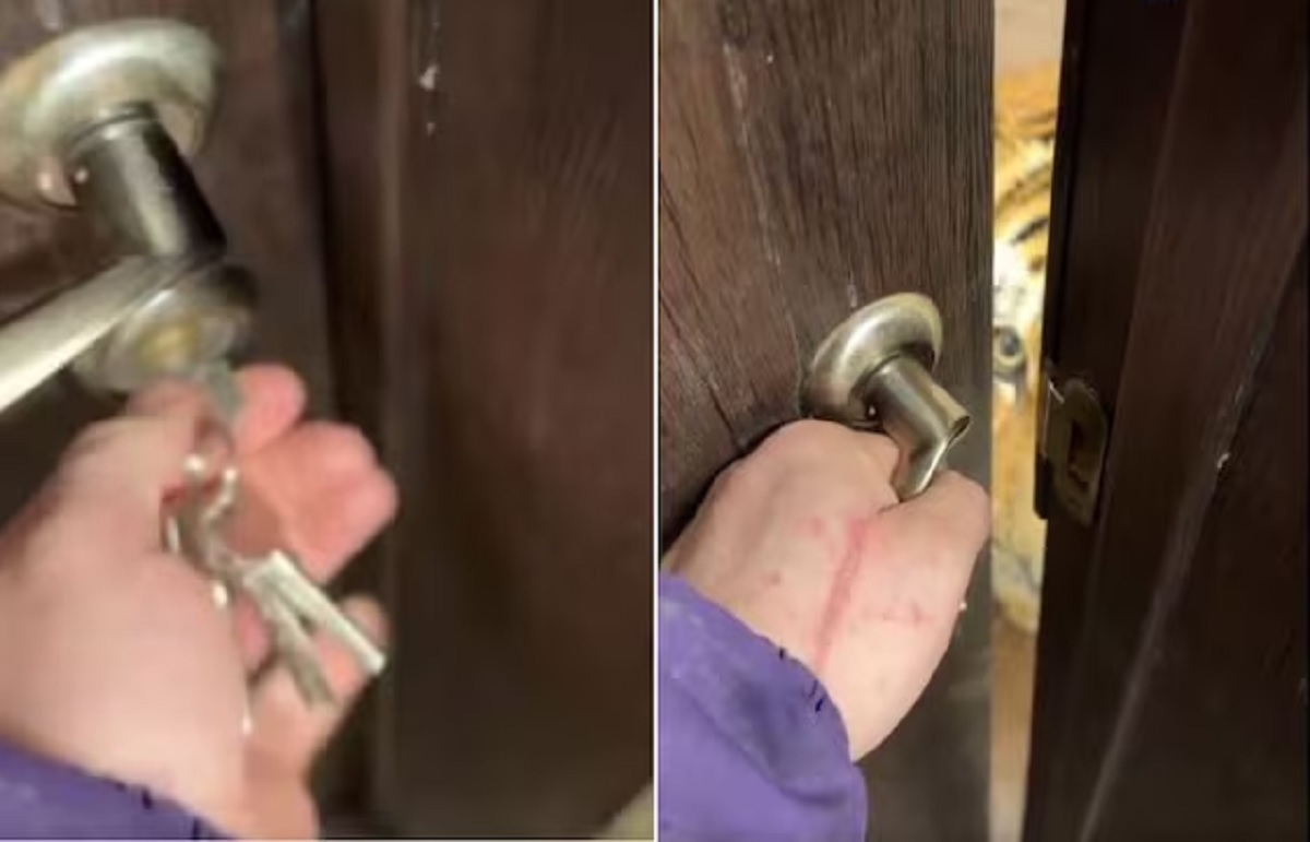 Man Opens Lock Of Door