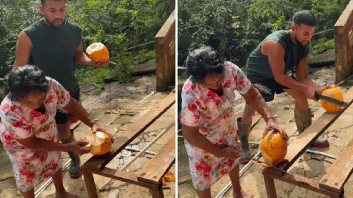 Grandmother Grandson Coconut Peeling Viral Video