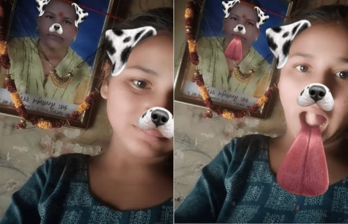 Girl Click Selfie With Dog Filter
