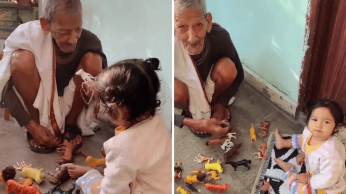 Old Man Playing With Great Grand Daughter