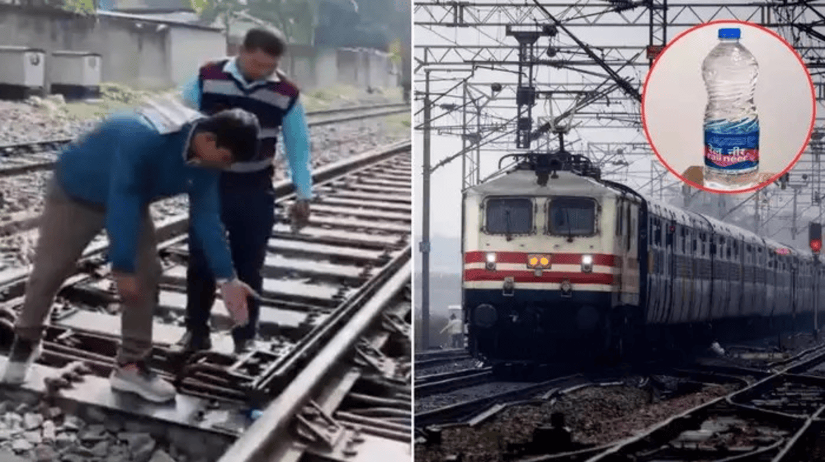 Train Track Water Bottle Throwing Viral Video