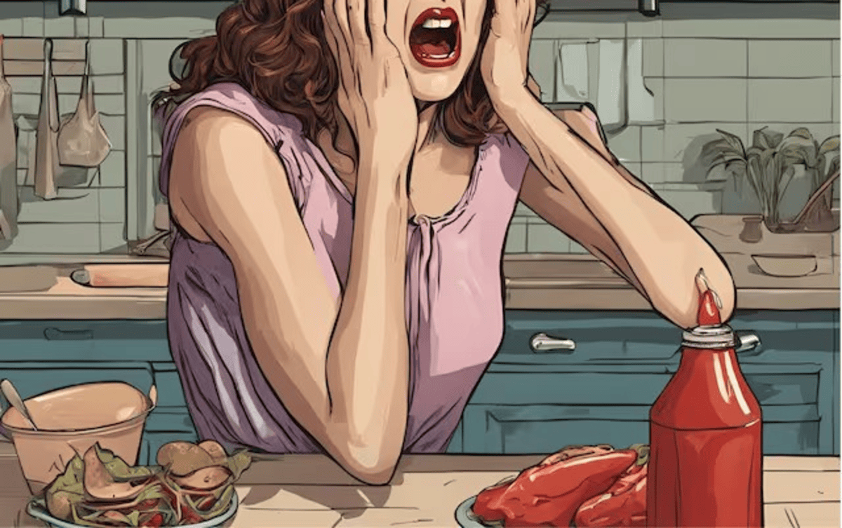 Woman afraid of ketchup