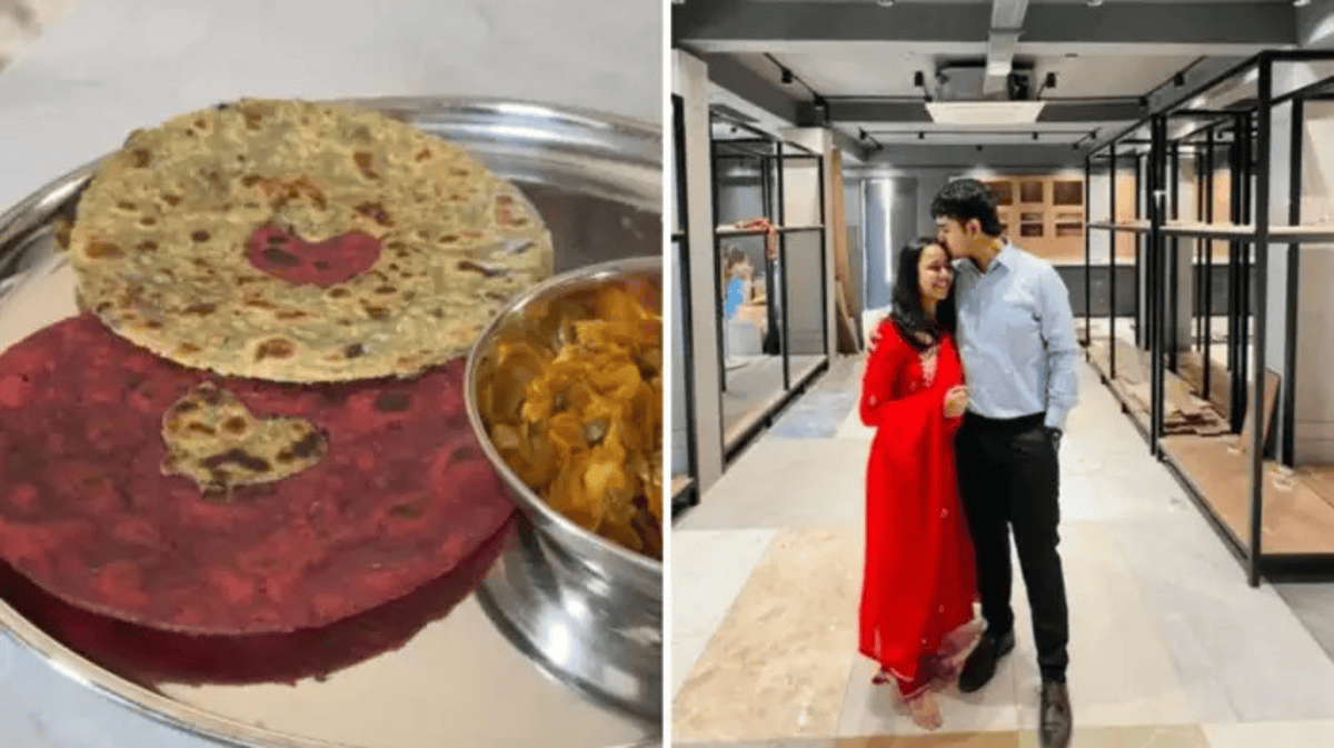 Woman Makes Valentine Special Paratha