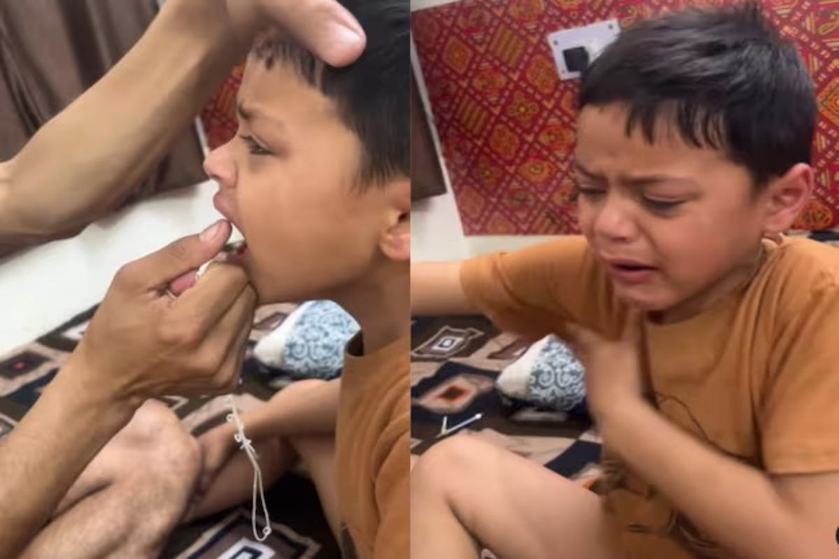 Father pull kid tooth video