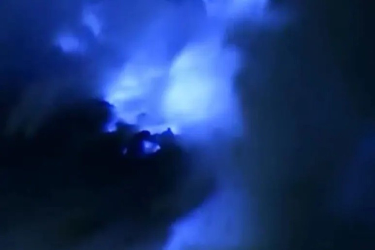 Blue Flames Erupt From Indonesia Mount Ijen