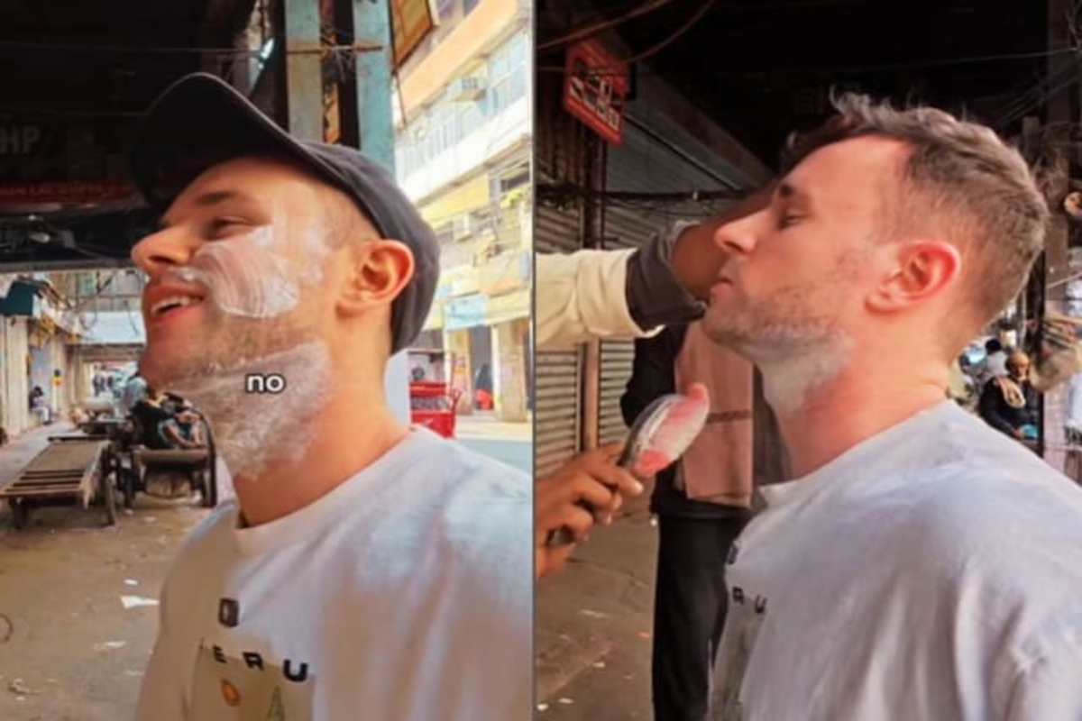Foreigner Shave From Roadside Barber