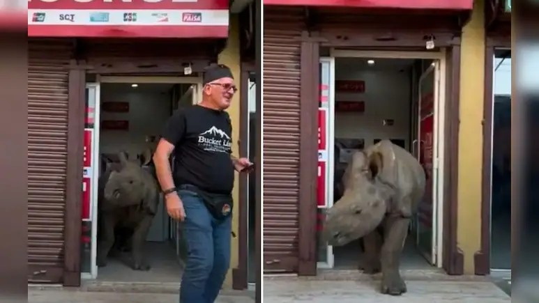 Rhino Inside ATM In Nepal Video