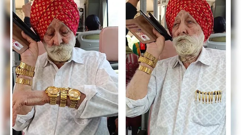 Elderly man wears 6 gold watches video