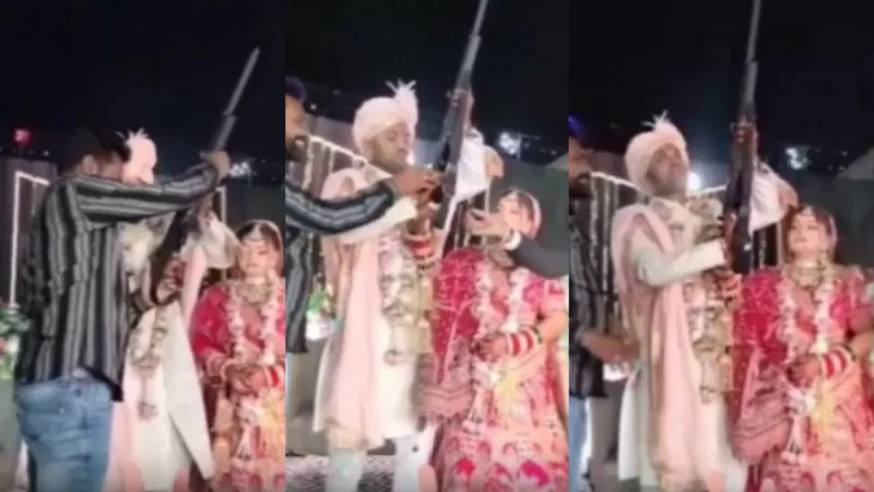 Bride and groom fired bullets at wedding video