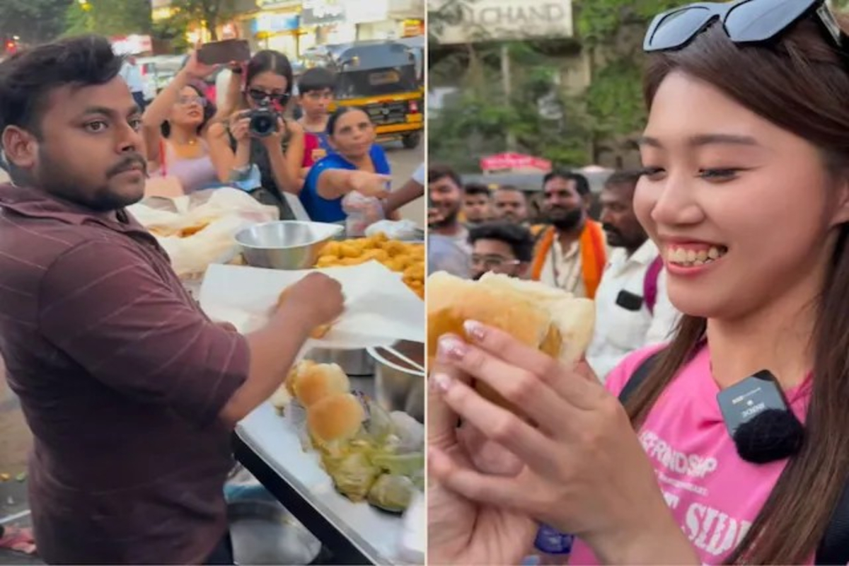 Foreign Girl Order Vada Pav in Marathi video