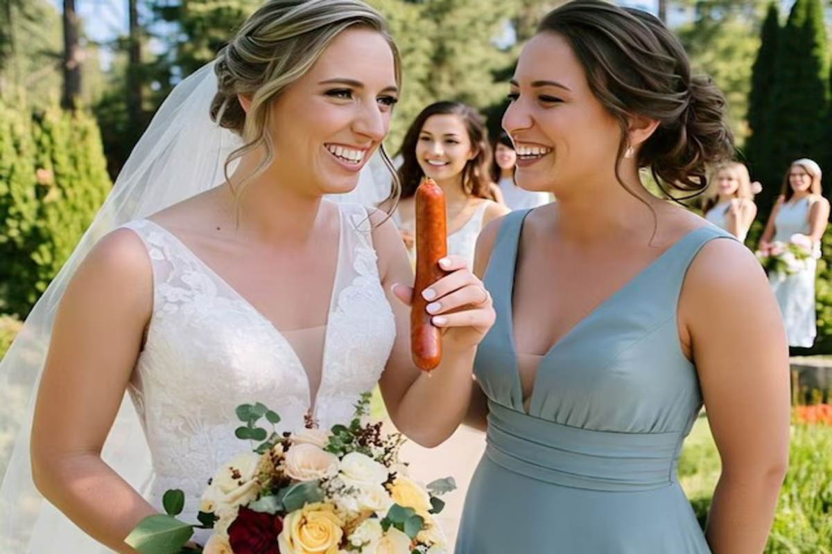 Bride bury sausage before wedding
