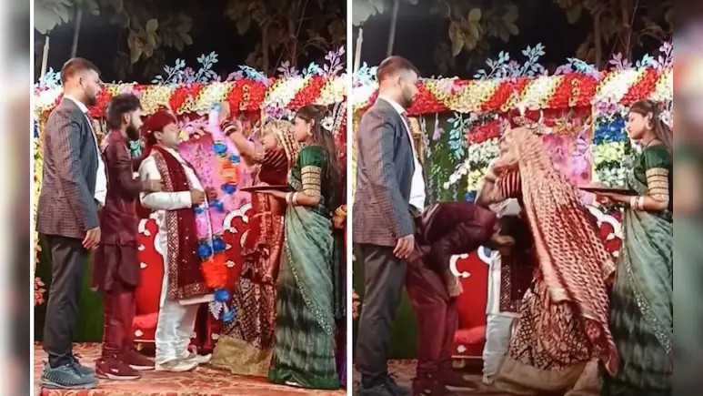 Bride beat groom friend during jaimala video