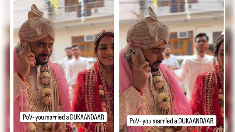 Groom Attends Customer Call During Bride Welcome