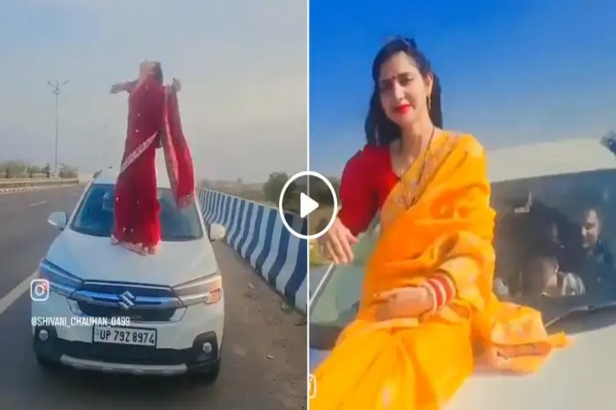 Woman reel on car bonnet Video