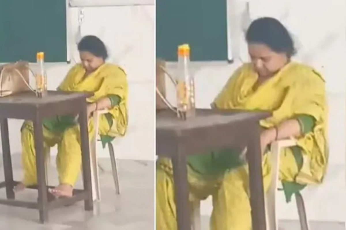 Teacher sleeping in classroom video