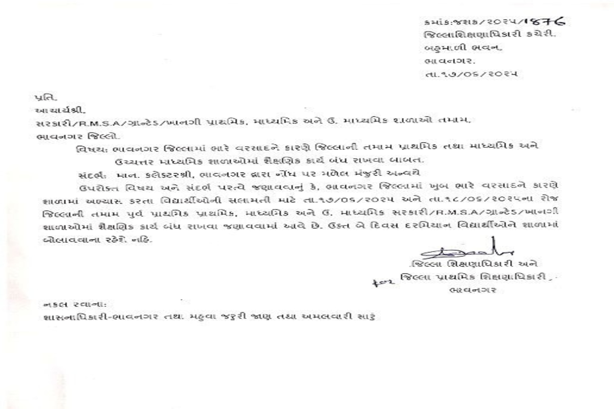Bhavnagar School Will Shut Due To Heavy Rain